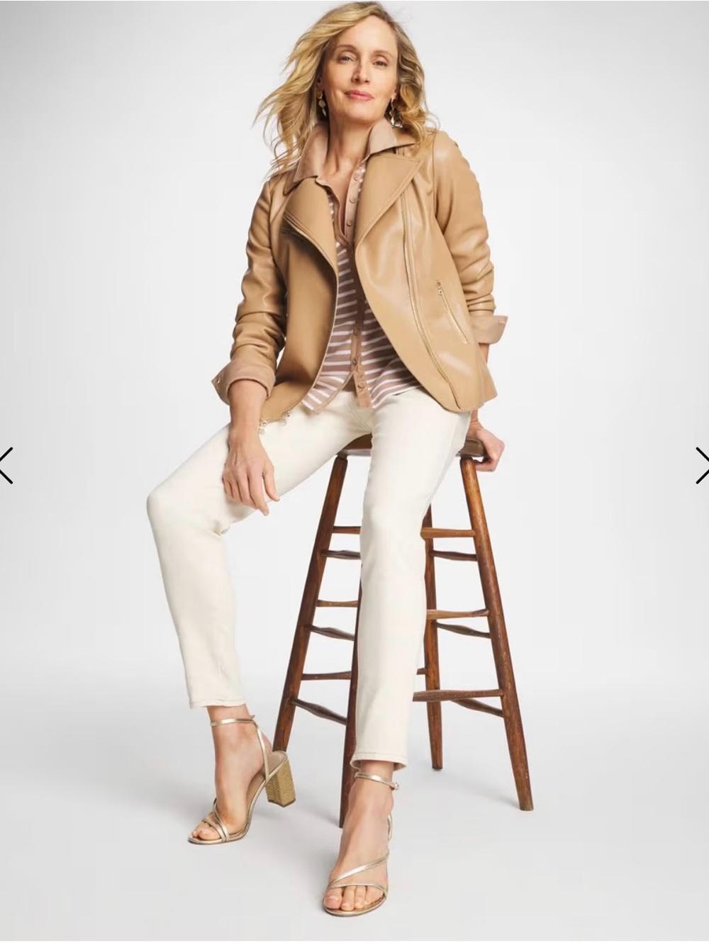 Chico's Platinum White Straightlegged Ankle Pants with Stud Accents